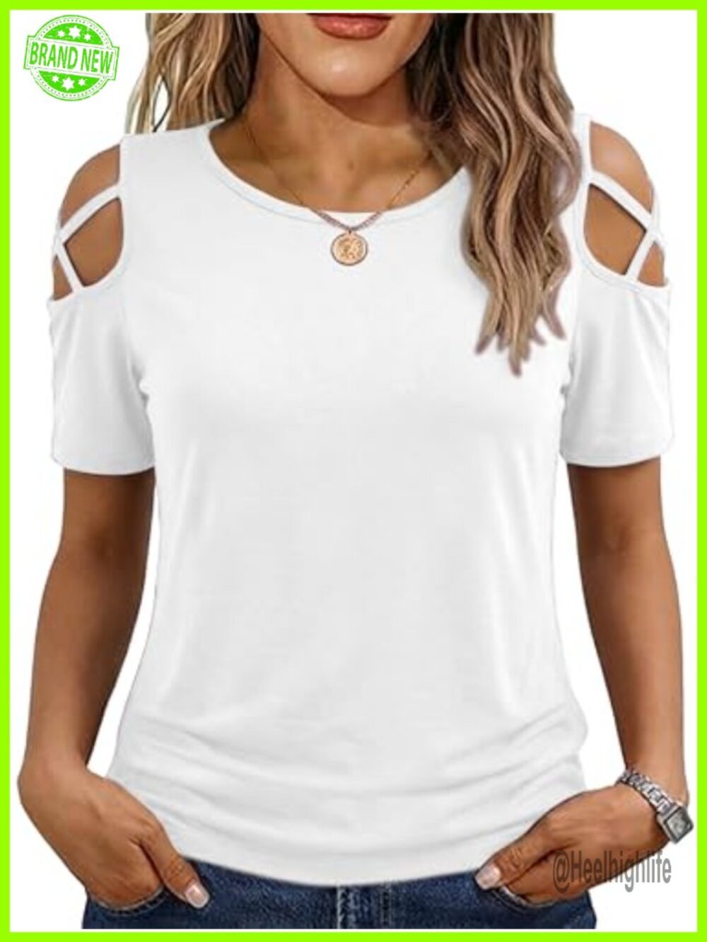 Womens Cold Shoulder Tunic Top Short Sleeve High Low Hem Stretch Casual